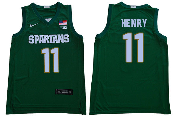 2019-20 Men #11 Aaron Henry Michigan State Spartans College Basketball Jerseys Sale-Green